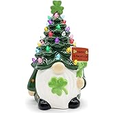 Cochpriet St Patricks Day Ceramic Gnome Tree Decorations, St Patricks Day Decorations for Home, Sant Patrick's Gnomes Decor, Light up Gnome Ceramic Tree Table Decor- 8.6''h Large