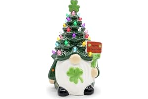 COCHPRIET St Patricks Day Ceramic Gnome Tree, Light up St Patricks Day Decorations for The Home Gnome St Patricks Day Table Decor with Pastel Colored Light, Holiday Decor Figurines Collectione- 8.6''h Large