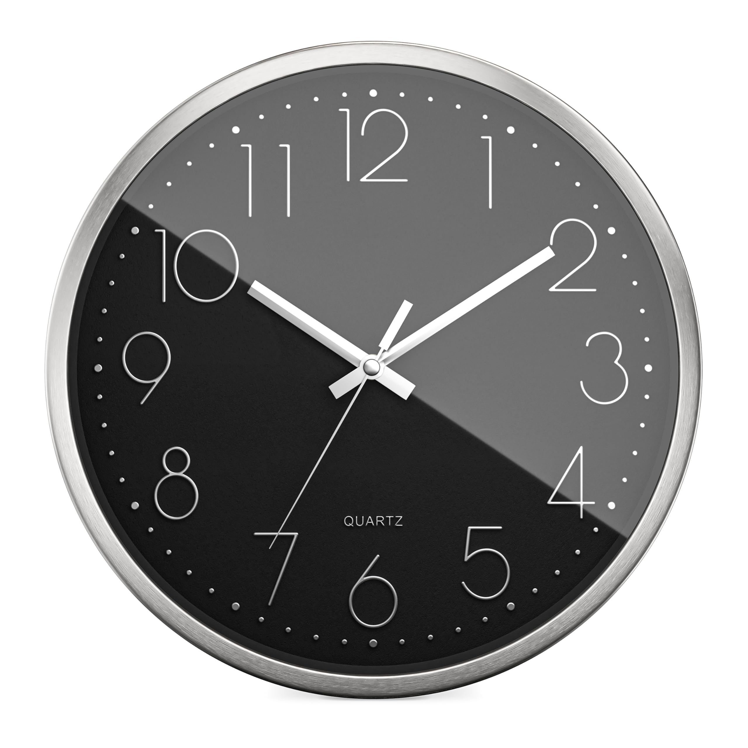 Mebus Wall Clock, Plastic Aluminium, Silver/Black, 30 cm