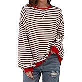 Ytppwn Womens Oversized Classic Striped Sweatshirts Long Sleeve Color Block Shirts Casual Tops