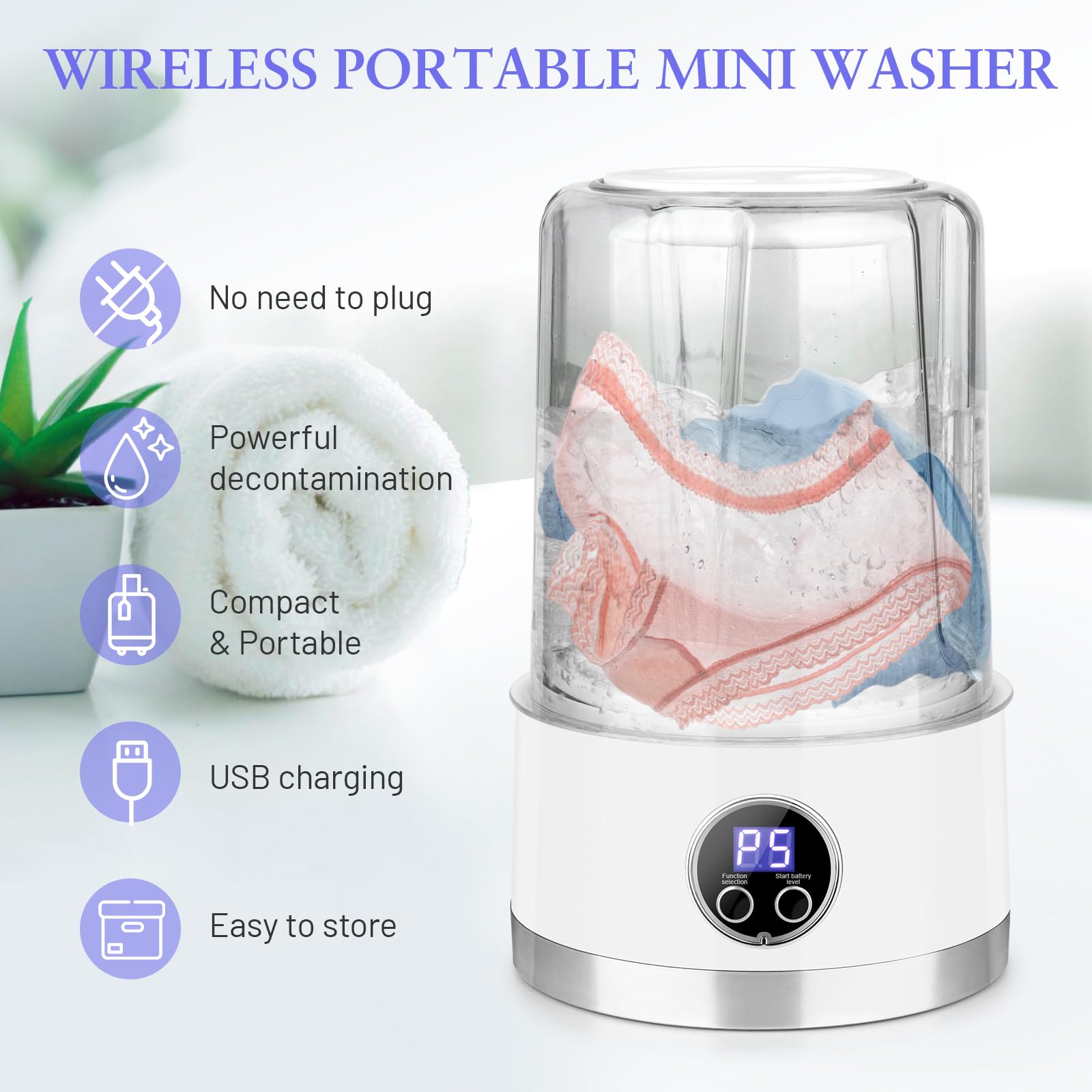 Underwear Washing Machine | Rechargeable Mini Portable Washing Machine with 3000mah | Compact Deep Cleans Underwear, Baby Clothes | Lightweight for Apartment, Dorm, Hotel, RV, Travel & Camping