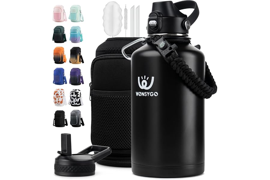 WONSYGO 64oz Insulated Water Bottle Leak Proof with Carrier Bag for Sports | Stainless Steel Water Jug Sports & Hiking – Incl