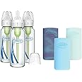 Dr. Brown's Natural Flow Anti-Colic Options+ Narrow Glass Baby Bottle, 8 oz/250 mL, with Silicone Bottle Sleeve, 3 Pack, Glow/Blue/Mint