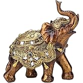 Buachois Lucky Elephant Statue,Symbol of Luck and Prosperity,Resin Antique Gold Accent,Feng Shui Elephants Figurine,Home Decor Ornaments for Living Room,Table Centerpiece,Shelf,Office