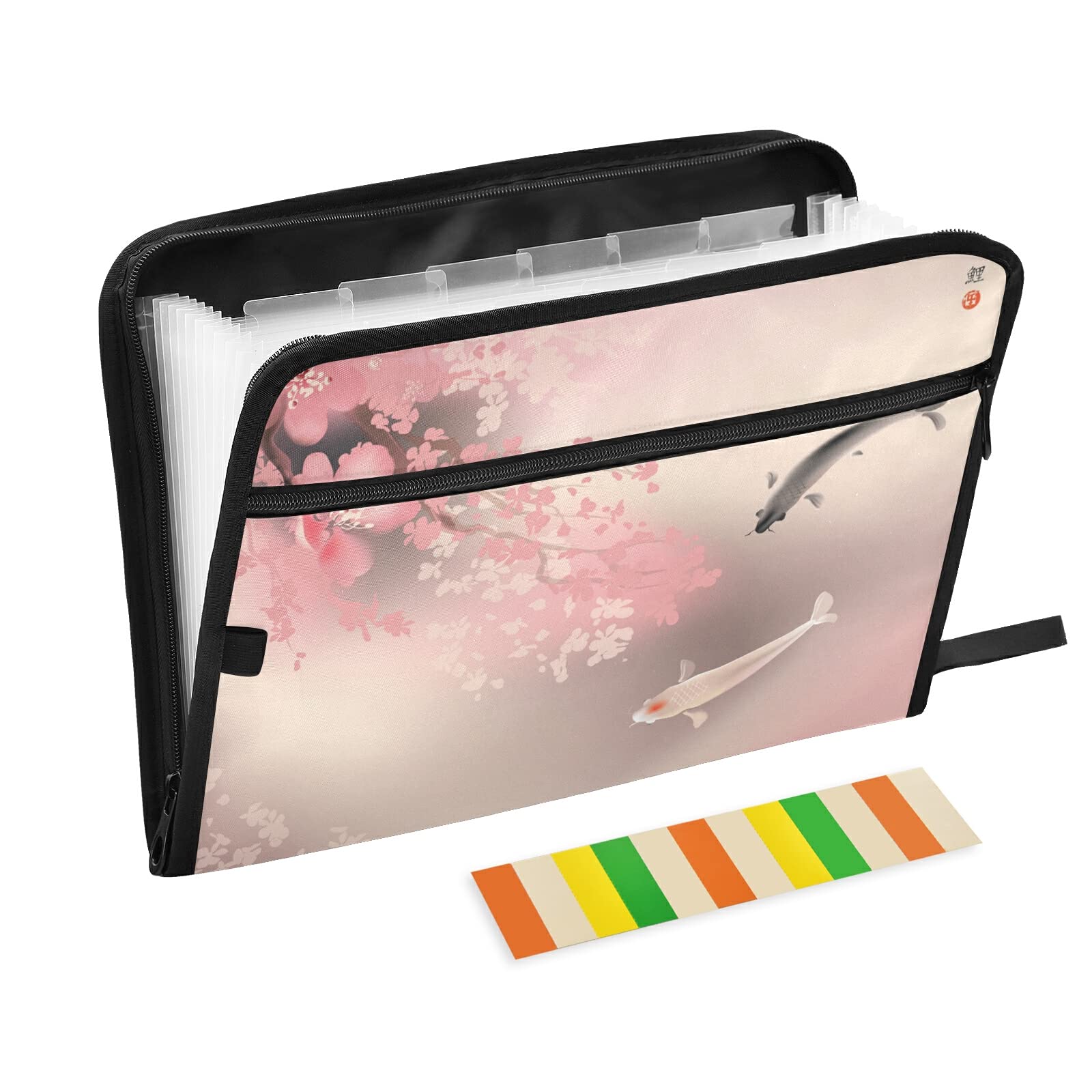 Floral Expanding File Folder Document Bag Files Organisers A4 for Classroom, Home, Office and Travel Koi Carps Spring Sakura Blooming