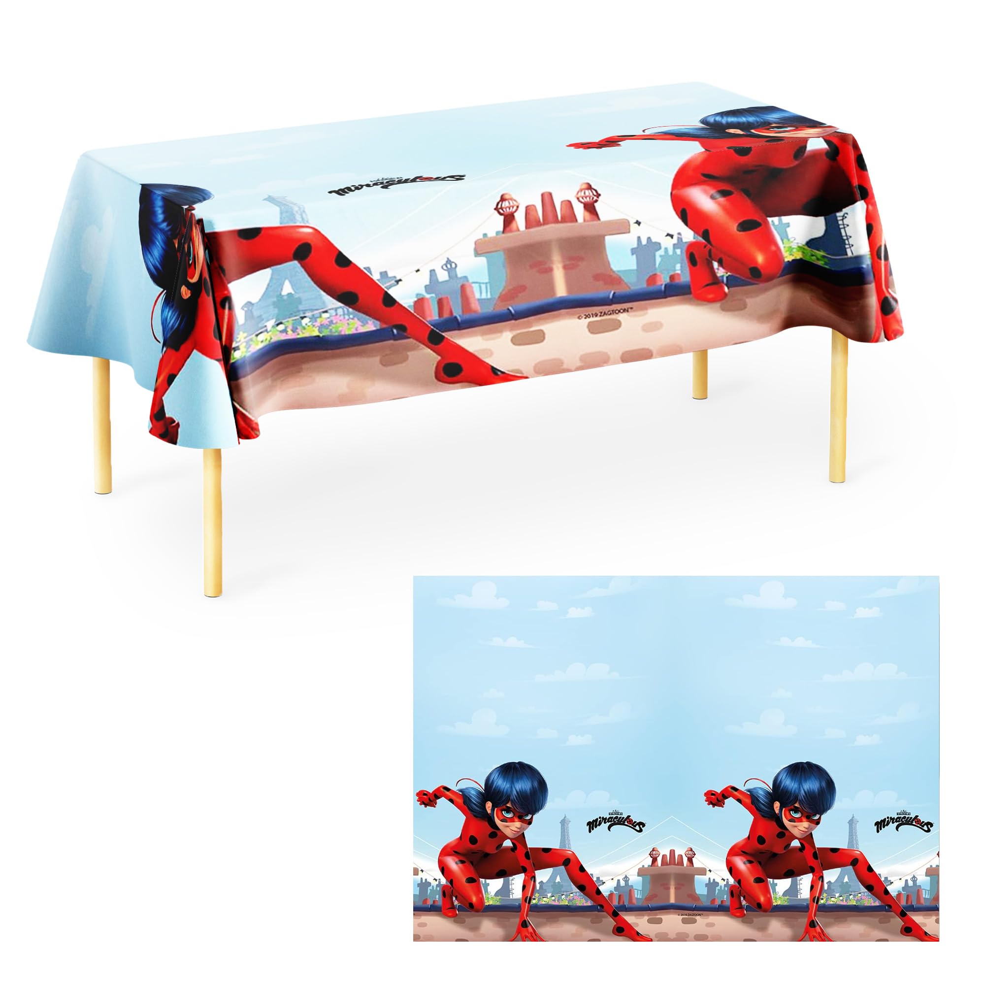 Procos 20055 Plastic Tablecloth 120x180cm Miraculous Ladybug, Red, Black