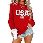 Lacozy Womens USA Sweatshirt Crewneck American Flag Sweater Long Sleeve 4th of july T shirts Loose Fit Pullover Tops Fall