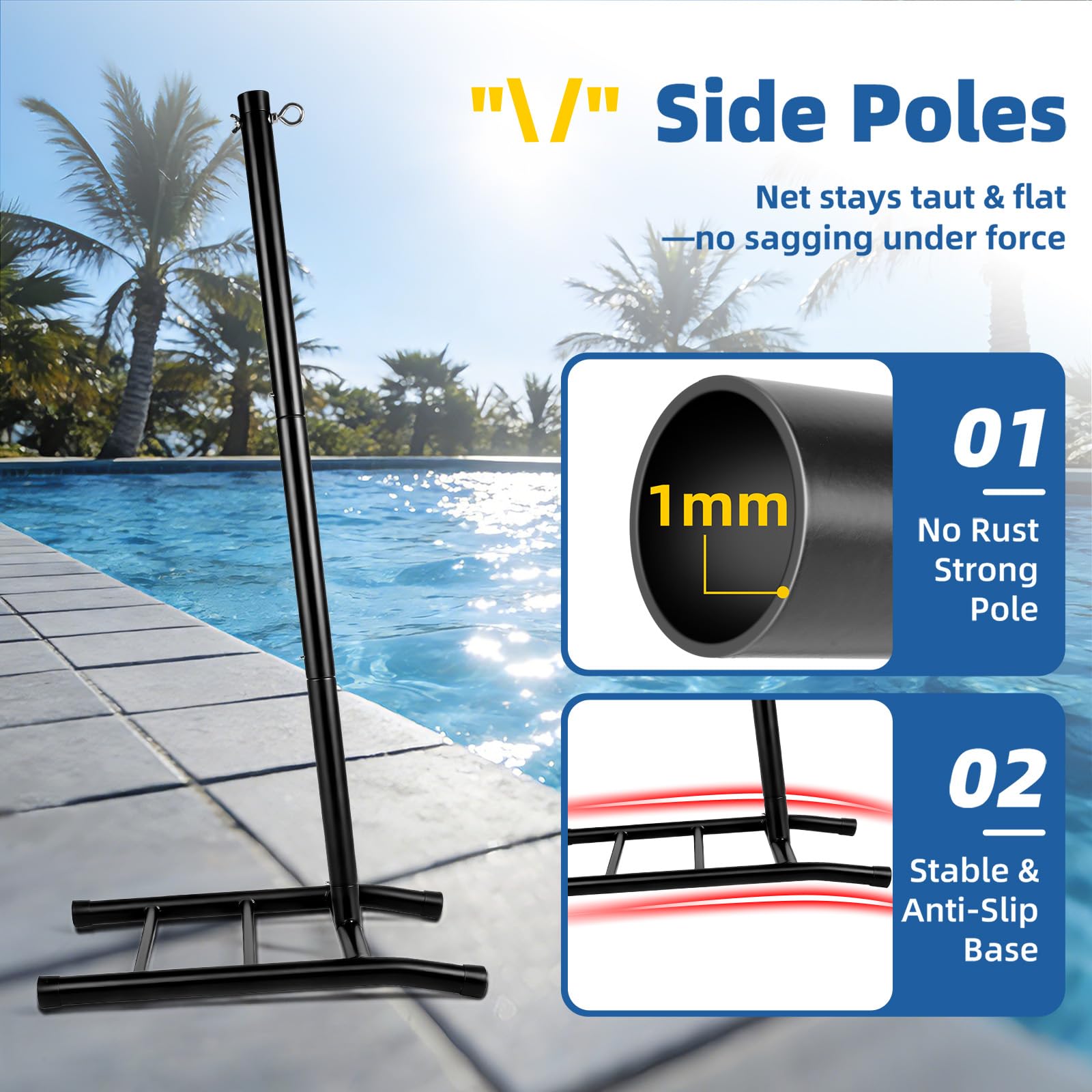 Condition photo showing New/Like New for swimming pool volleyball net set for adults and family | max 30ft & 4-height adjustable | angled ten