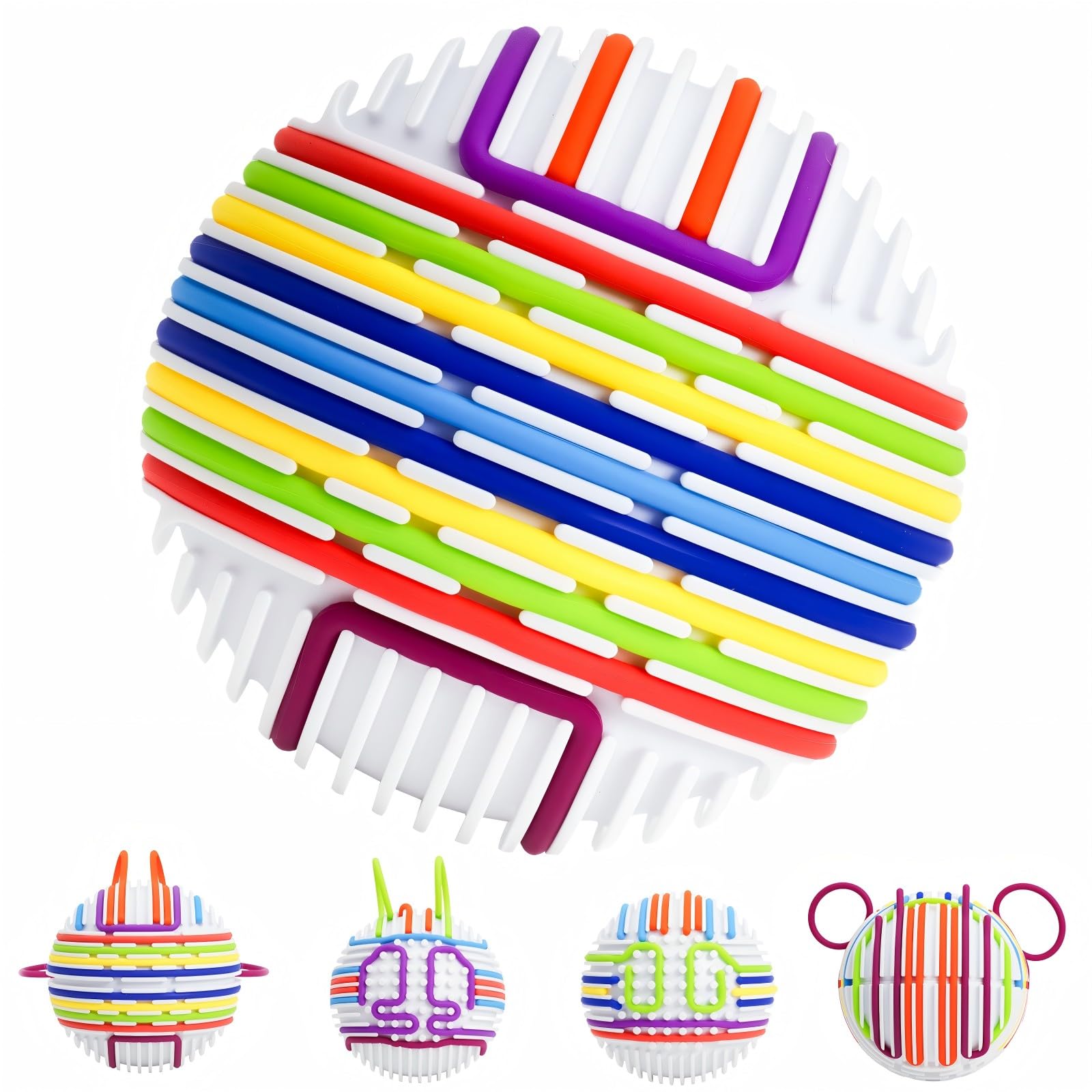 PushGoGo Sensory Activity Ball,Sensory Activity Board 3D DIY Upgrade,Fidget Toy for Calming, Stress, Anxiety, ADHD & Autism,Kids 3+ & Adults,with 16 Strings (white)