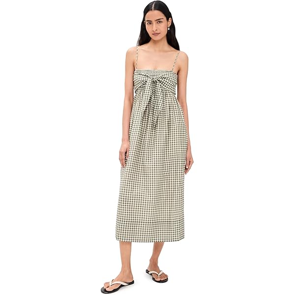 Lucky Brand Smocked Gingham MIDI Dress at Amazon Women's Clothing store