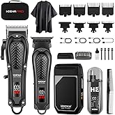 HIENA PRO Professional Hair Clipper Set for Men, Cordless Barber Clippers Set and Trimmer Kit, USB Rechargeable Electric Nose Hair Trimmer Kit & Beard Trimmer, Foil Shaver & Men's Facial Grooming Tool
