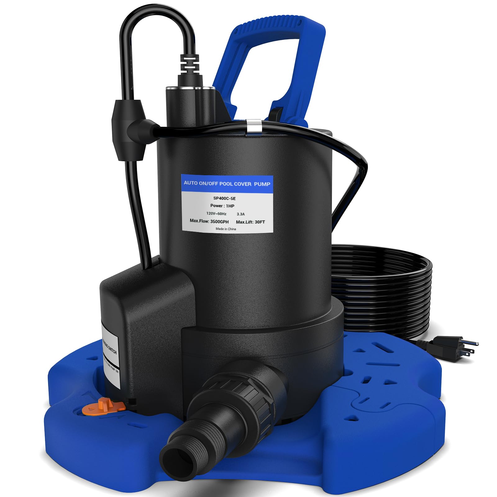 Photo 1 of Automatic Pool Cover Pump - 1 HP 3500 GPH Submersible Water Pump with Check Valve and 3 Adapters, 29.5FT Cord for Pumps Above Ground Automatic On/Off System, Sump Pump for Basement Floods, Pond Pump