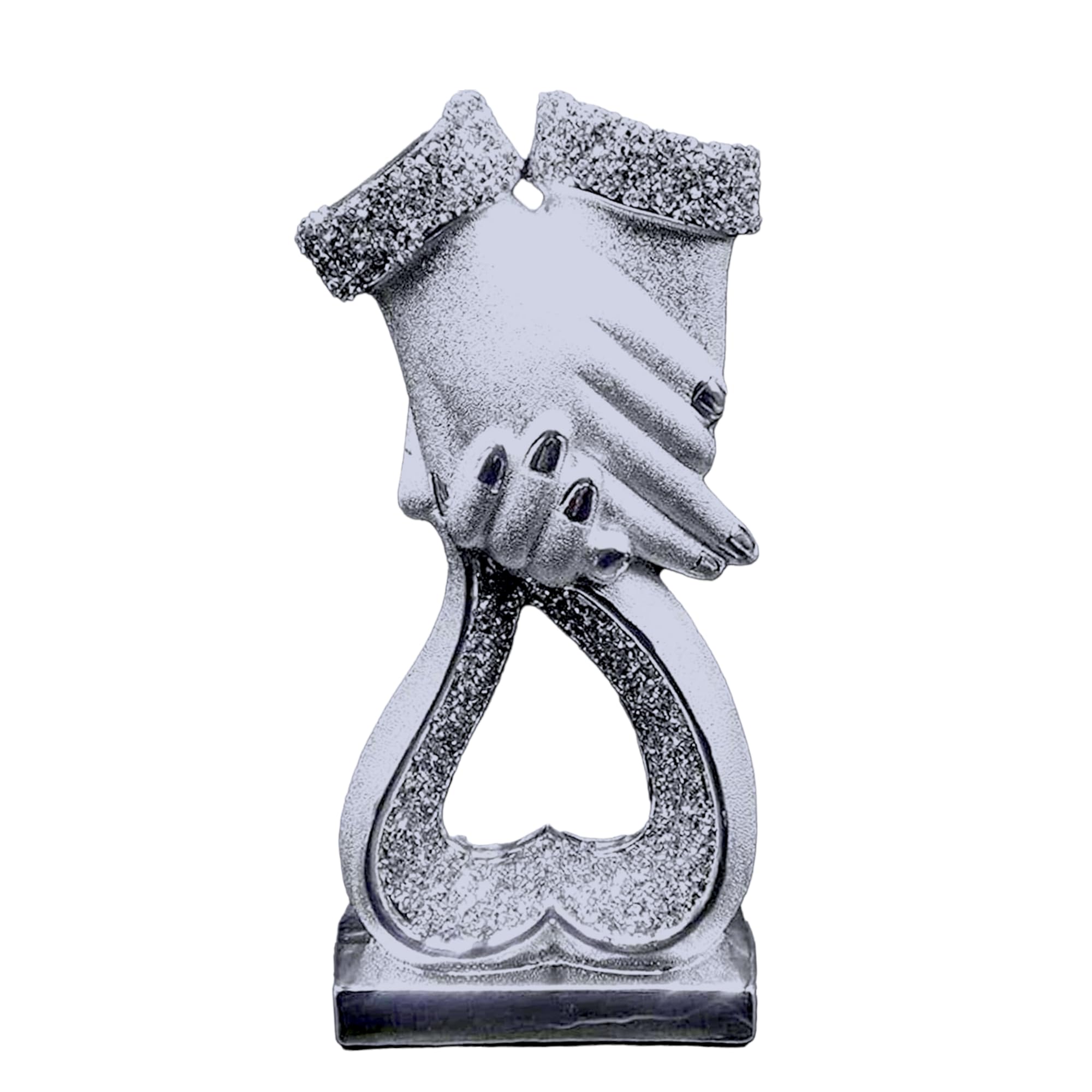 Amazing Gift Silver Heart Hands Sparkle Bling Ornament, Lovely Display Statue Decor Handicraft, 30cm, Wedding Anniversary Present