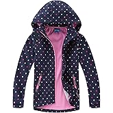 MGEOY Boys Girls Reversible Jacket Lightweight Waterproof Fleece Lined Raincoat for Kids（4-12）
