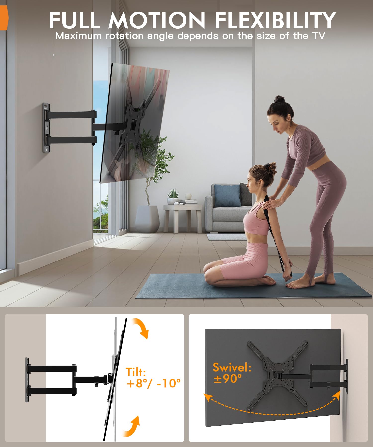 Full Motion TV Wall Mount for Most 26-55 Inch TVs, Corner Wall Mount TV Bracket with Tilt Swivel and Articulating, Single Stud Center Design Fits Flat/Curved TVs, Max VESA 400x400mm Up to 77 lbs