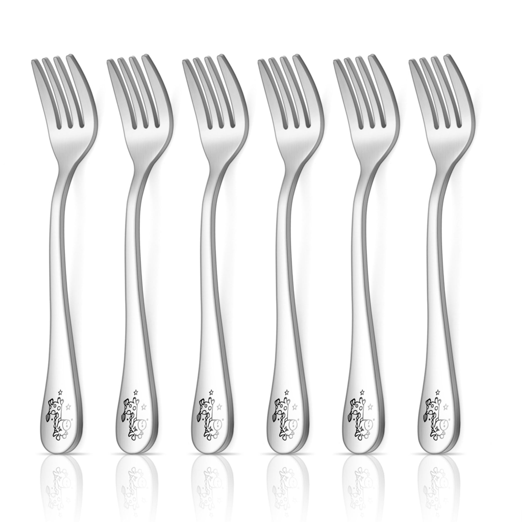 HaWare 6 Pcs Stainless Steel Toddler Forks Set, Small Children Safe Utensils for Kids’ Self Feeding, Animal Edge& Round Fork Tines, Dishwasher Safe