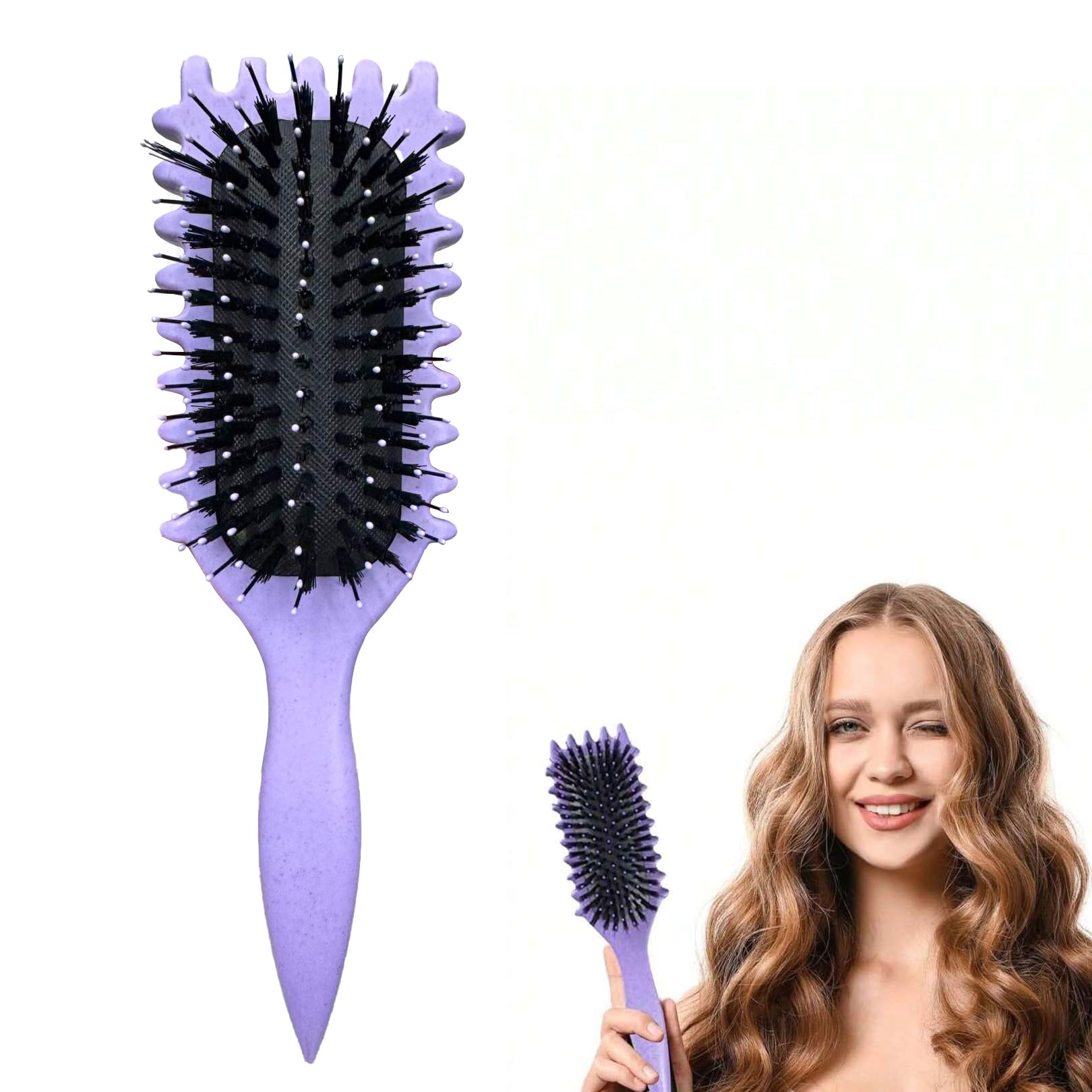Purple Curl Defining Brush - Soft Boar Bristle for Curly Hair, Less Pulling, Air Cushion for Detangling - For Men and Women