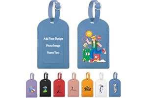 5Pack Personalized Leather Luggage Tags for Suitcases/Handbag, Custom Capital Letter Name with Soft PU Leather, Privacy Prote