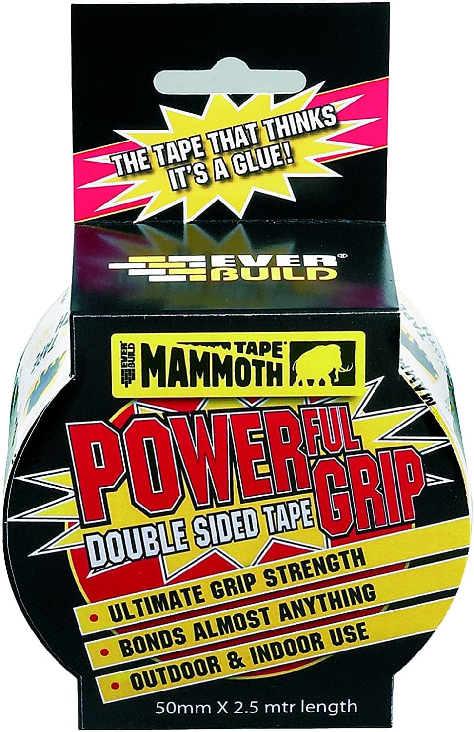 Everbuild Mammoth Powerful Grip Tape – Reinforced Double Sided Tape – Heavy Duty – Clear – 50mm x 2.5m