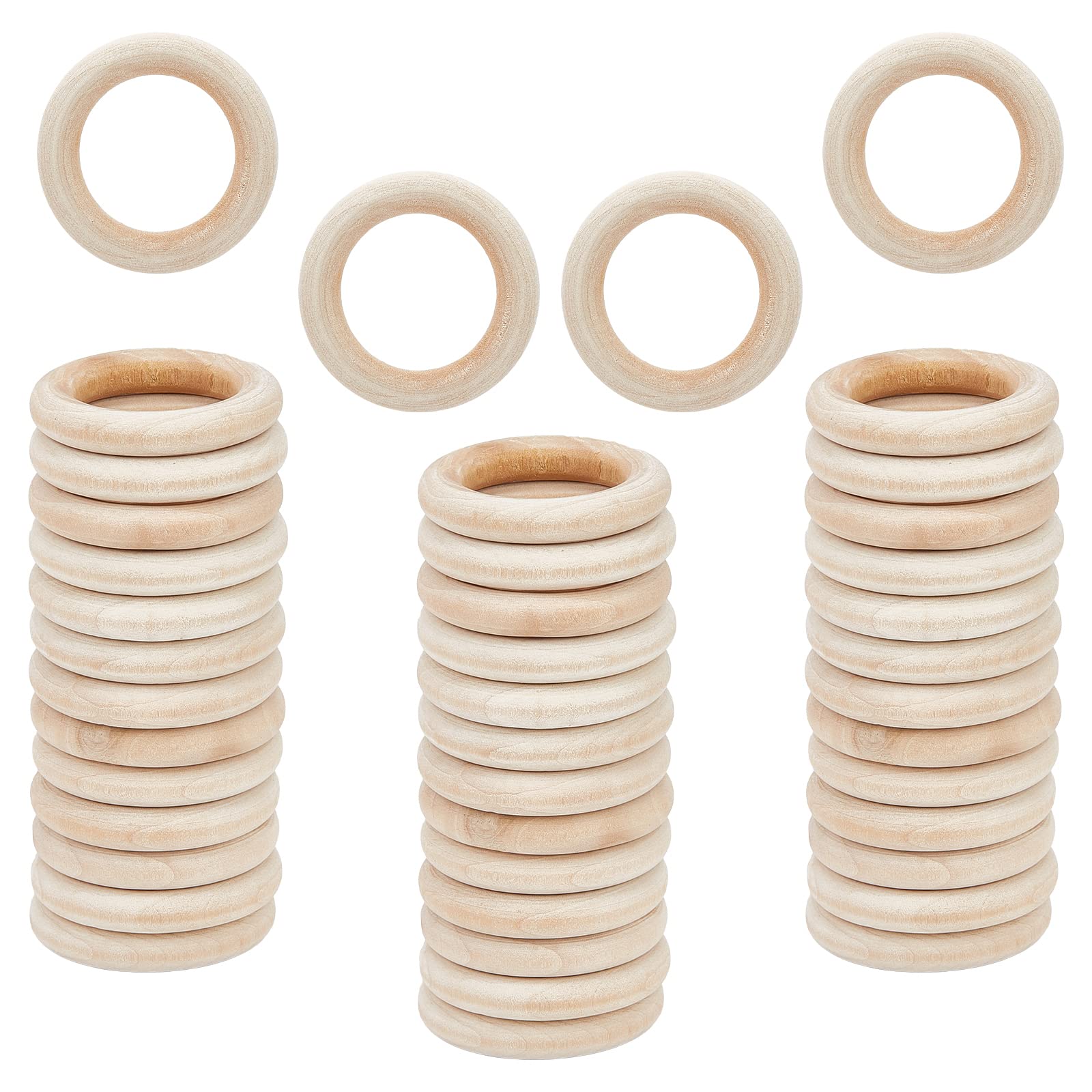 GORGECRAFT 40Pcs 40mm/1.57 inch Unfinished Solid Wooden Rings Round Natural Wood Rings Macrame Wooden Rings for DIY Craft Pendant Connectors Rings Jewelry Making Christmas Ornaments