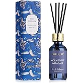 Airkeep Reed Diffuser Set, 3.38 fl oz (100 ml) - Ocean Mist&Sea Salt Oil Diffusers with 8 Reed Sticks, Home Fragrance Reed Diffuser for Bathroom Shelf Decor