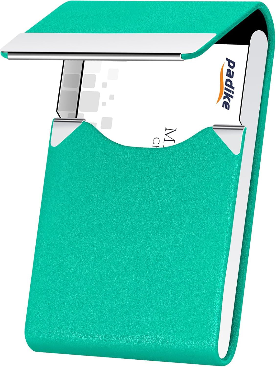 Padike Professional Business Card Holder PU Leather Business Card Case Name Card Holder Slim Metal Pocket Card Holder with Magnetic Shut (Y-Lake blue)