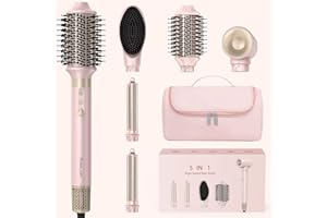 ANNLARY 5 in 1 Ionic Hot Air Styler, 1400W Powerful Hair Dryer Brush, Auto-Wrap Curlers, Paddle Brush for Fast Drying, Volumizing with Travel & Storage Bag Compatible with Dyson Airwrap