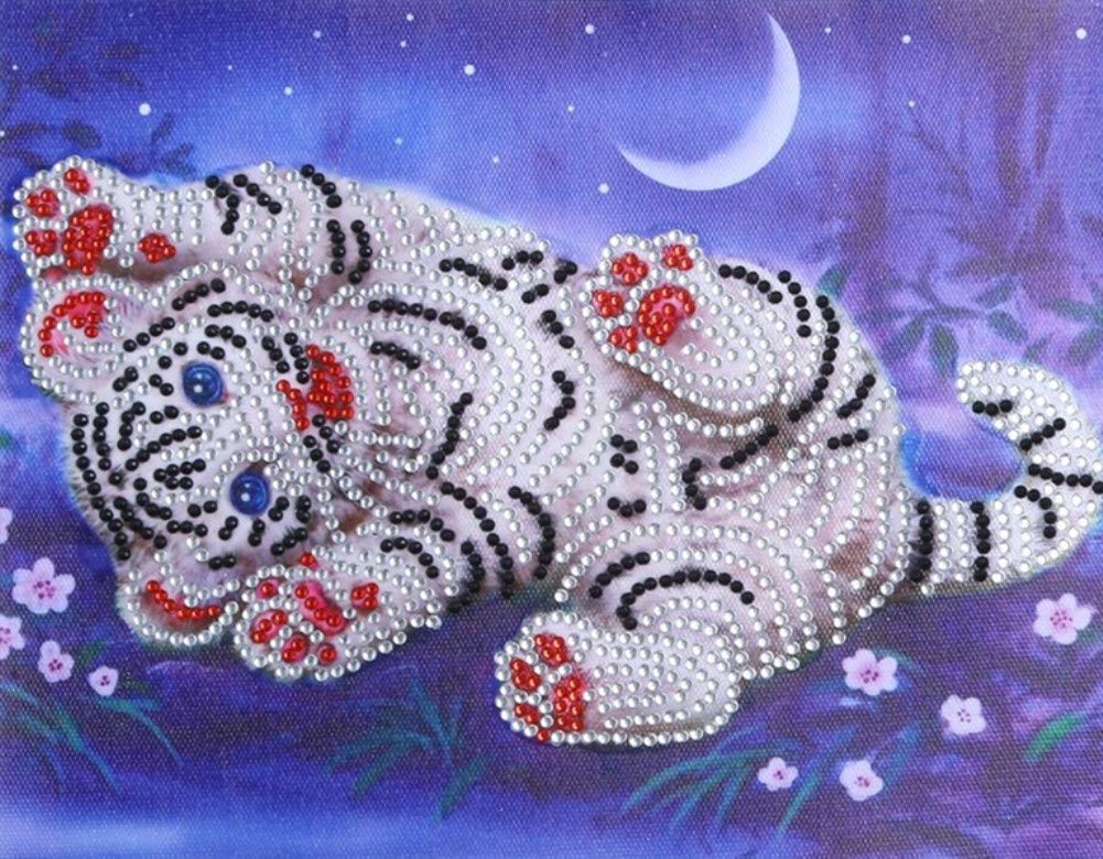 ABEUTY Diamond Painting DIY 5D Special Shape Rhinestones, Lovely White Tiger, Partial Drill Crystal Diamond Art Kits