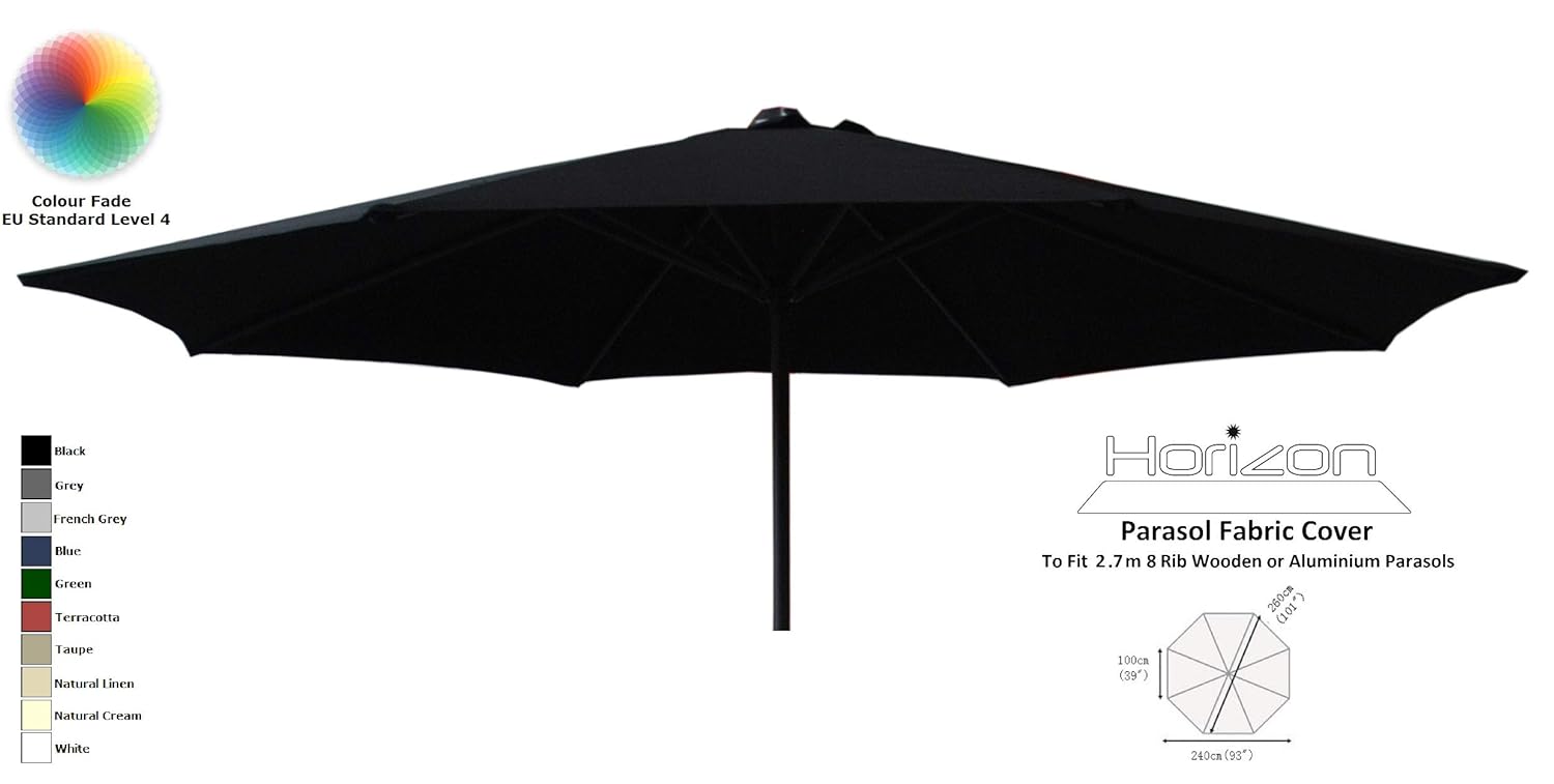 BRAND NEW 2.7M / 8 ARM REPLACEMENT PARASOL FARBRIC COVER (Black