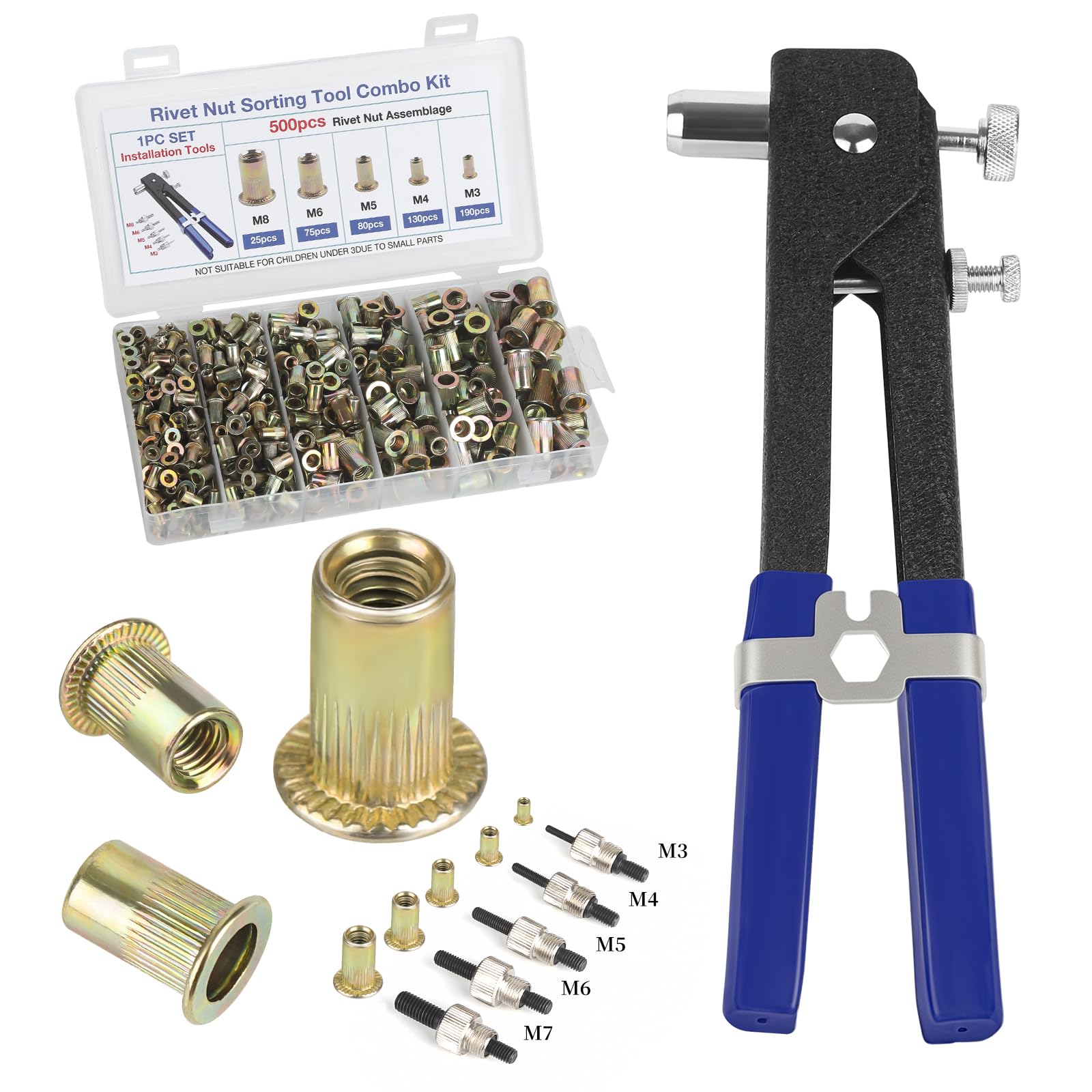 Photo 1 of Rivet nut Tool kit,rivnut Tool,500Pcs Metric Rivet Nut Combination (M3/M4/M5/M6/M8) nutsert Tool kit?Suitable for Automotive, Marine, Decoration, Furniture, Industry, Rivet nut Set