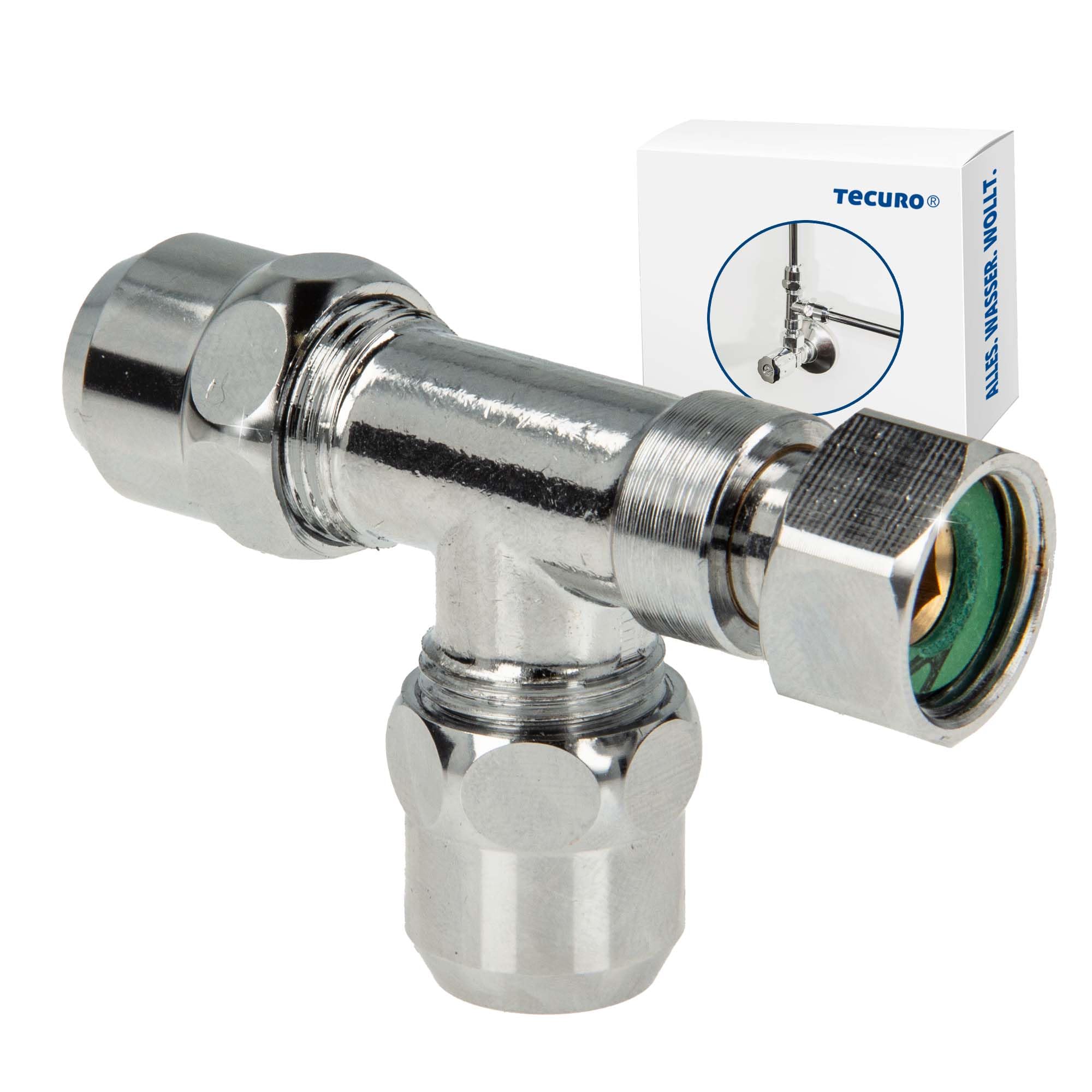 Brass T-Piece 3/8 Inch Splitter for Angle Valves Chrome-Plated with Seal