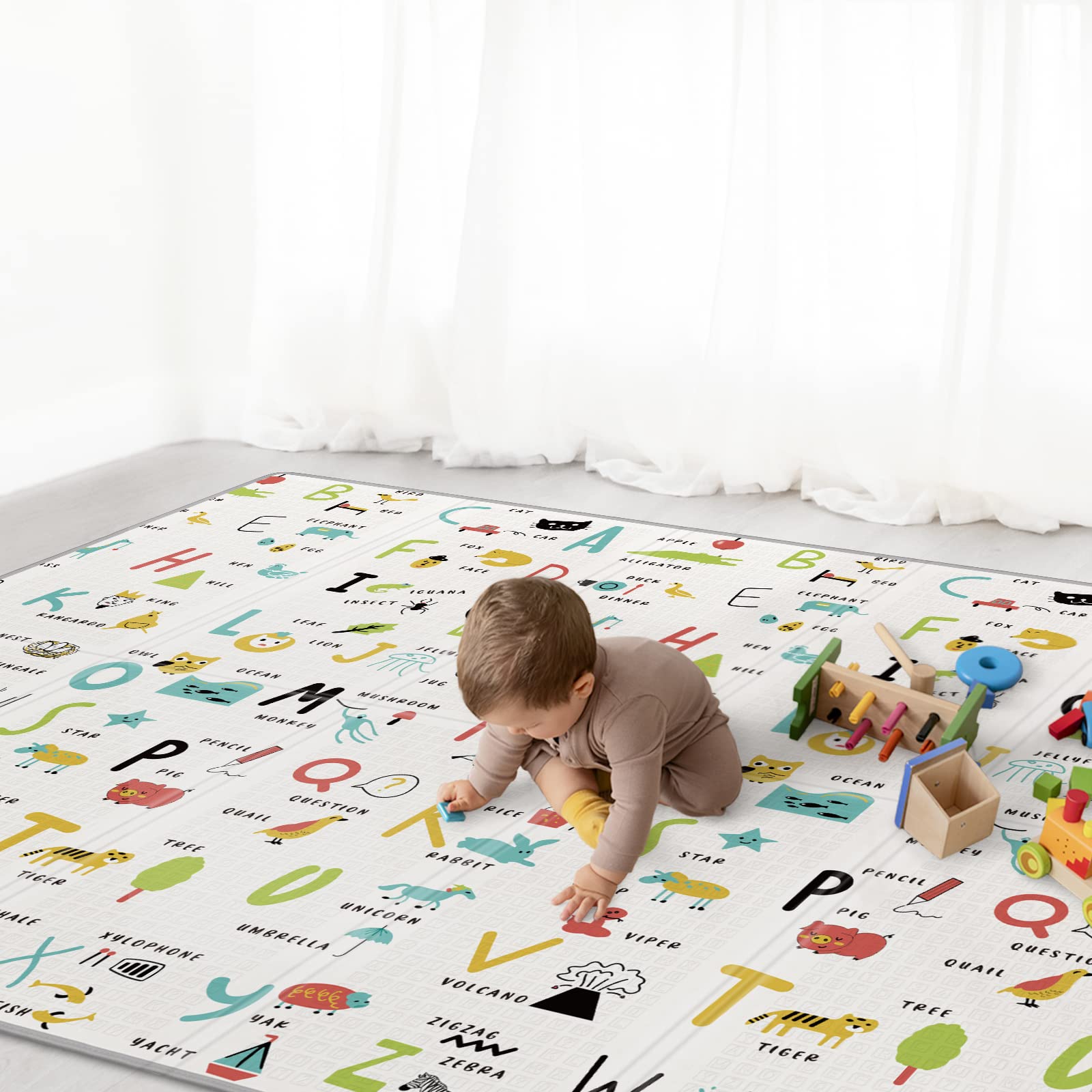 Photo 1 of Baby Play Mat 79" X 71",Reversible Waterproof Foldable Foam Floor Playmat,Extra Large Anti- Slip Baby Crawling Mat for Kids Toddlers,