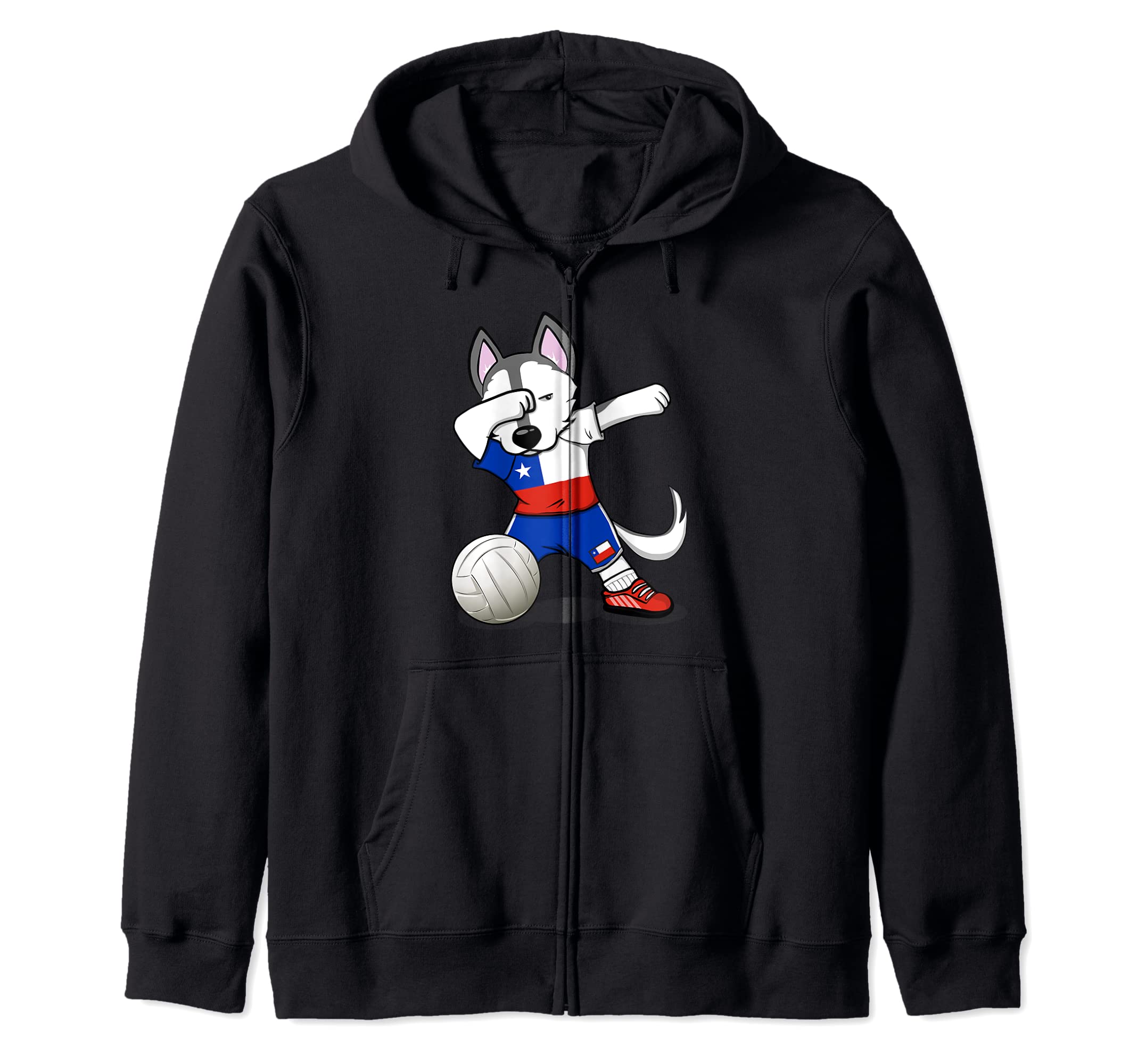 Dabbing Husky Dog Chile Volleyball Fans Jersey Chilean Flag Zip Hoodie