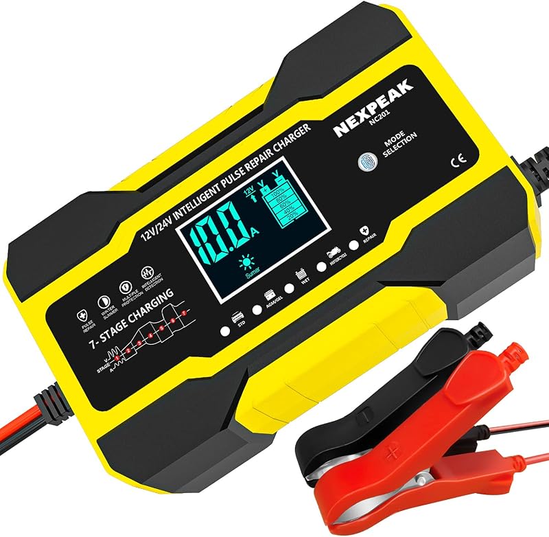 NEXPEAK 10-Amp 12V 24V Smart Battery Charger with Temperature Compensation