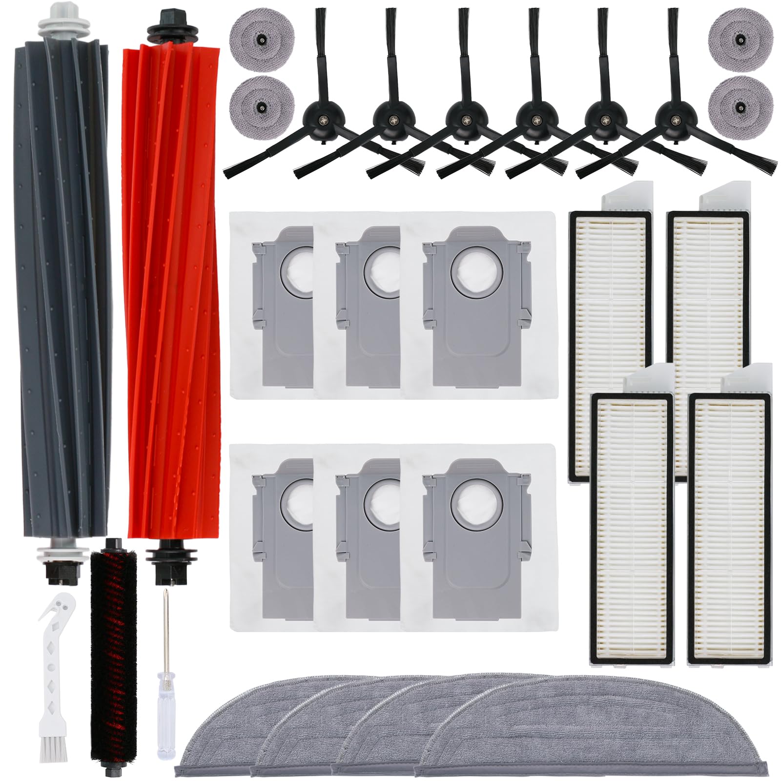 Photo 1 of 29 PCS Accessories Kit for Roborock S8 Max/MaxV Ultra Robot Vacuum Cleaner, Replacement Parts Include 2 Roller Brushes, 1 High-Speed Cleaning Brush, 4 Mop Pads, 6 Dust Bags, 6 Side Brushes, 4 Filters
