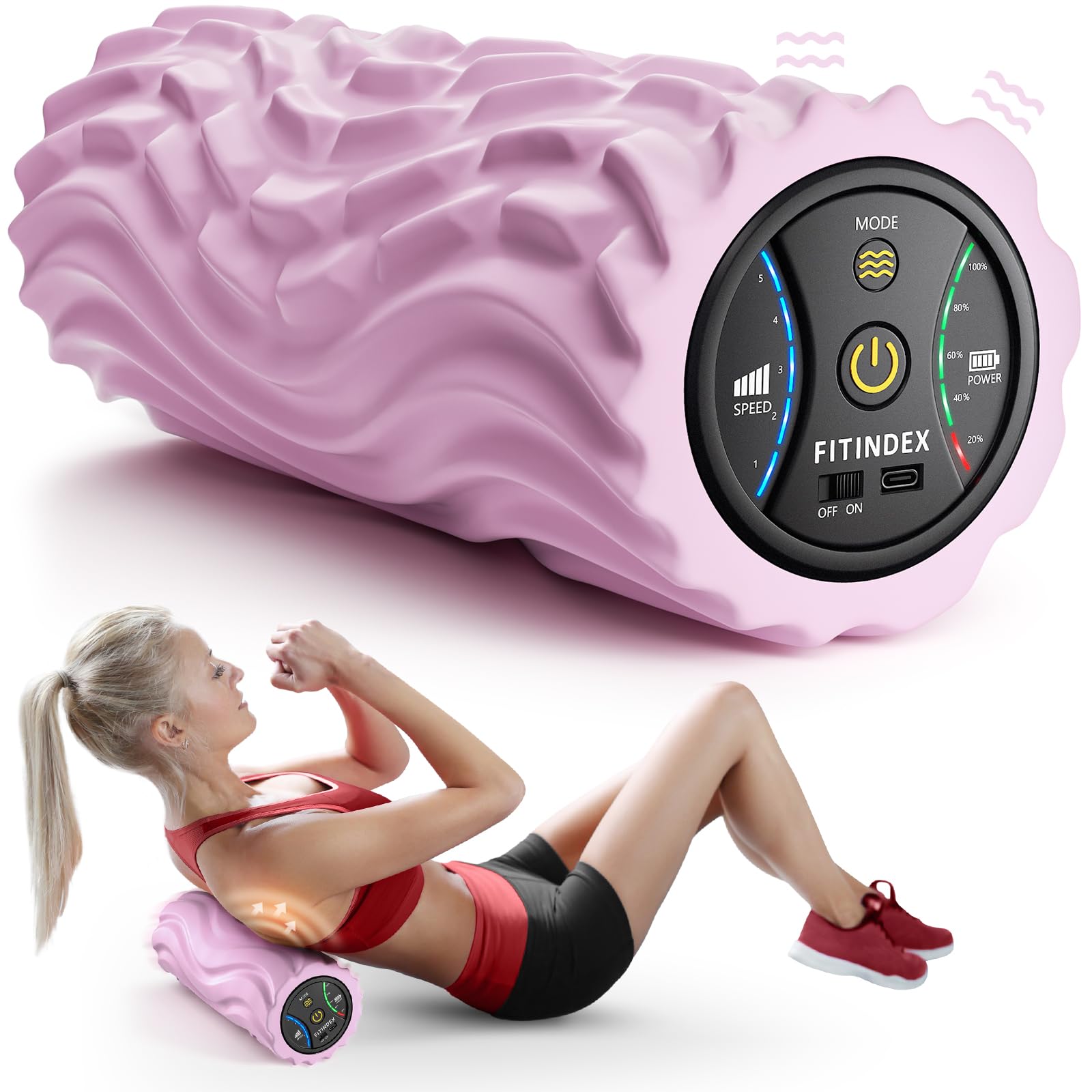 Photo 1 of FITINDEX Vibrating Foam Roller for Back Pain, 5-Speed Foam Roller Muscle Massage, Exercise, Yoga, Muscles Deep Tissue, Pilates, Physical Therapy, Recovery, Neck, Leg, Rechargeable, Pink