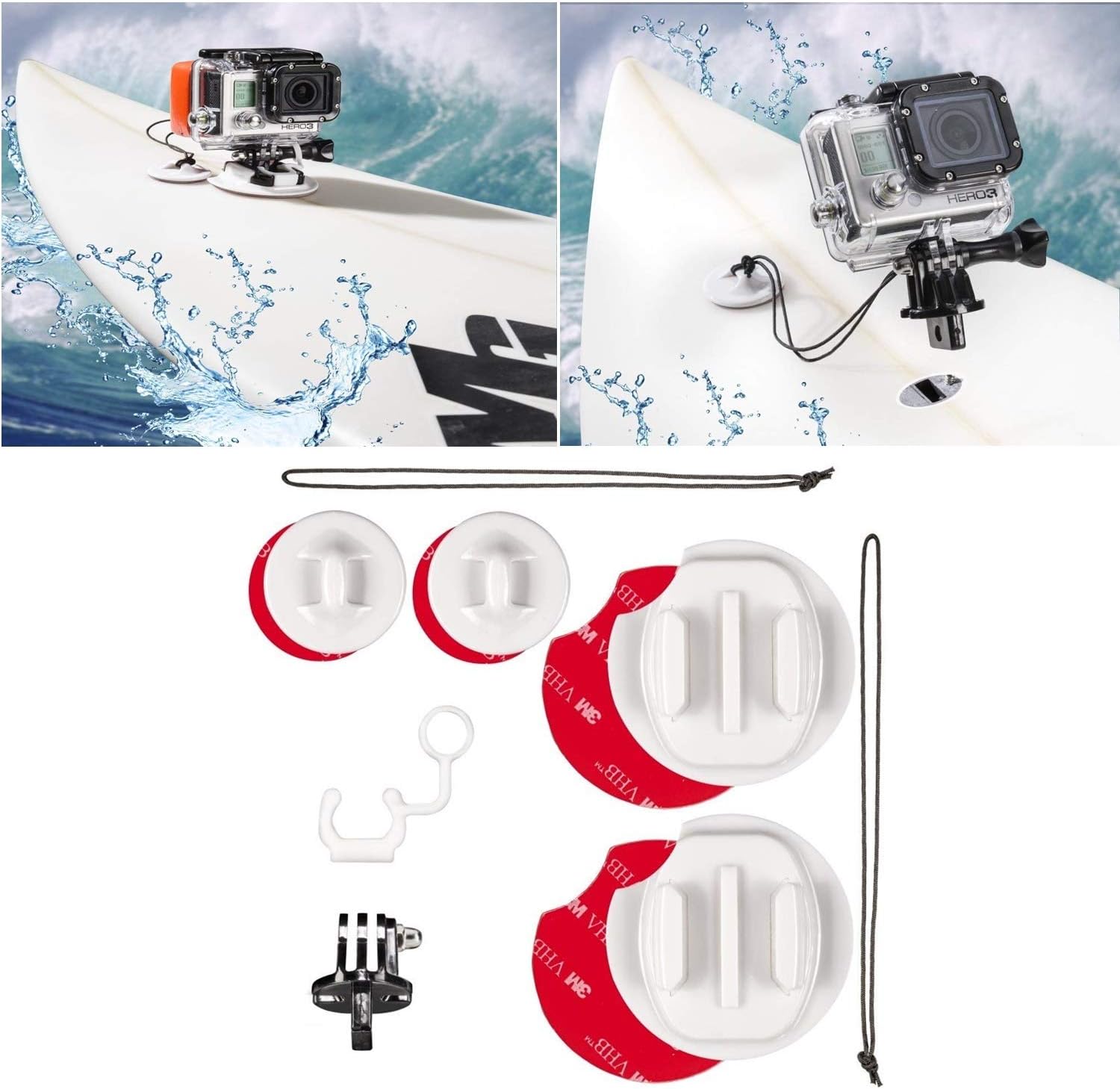 micros2u Surfboard Surfing Mount Kit compatible with GoPro Hero 9/8/7/6/5/4/3/2 & Other Action