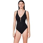 Profile by Gottex Textured V-Neck D-Cup One Piece - Front & Back Lining, Soft Cups, Adjustable Straps, Mesh Side Cutouts