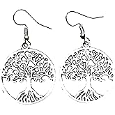 Large silver tree of life dangle earrings