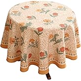 patdrea Designer Small Yellow Floral Linen Table Cloth for Round Table,Durable Breathable Tablecloth,Fall Dacorative for Kitchen Dining,Holiday Christmas,Thanksgiving,Diameter 55"-Cornflowers