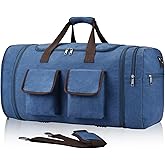 Large Duffle Bag for Travel, 60L Canvas Travel Duffel Bags Travel Bags Overnight Weekend Gym Bag Carry On Duffel Bag with Wet Dry Separation Pocket & Shoe Compartment(Blue)