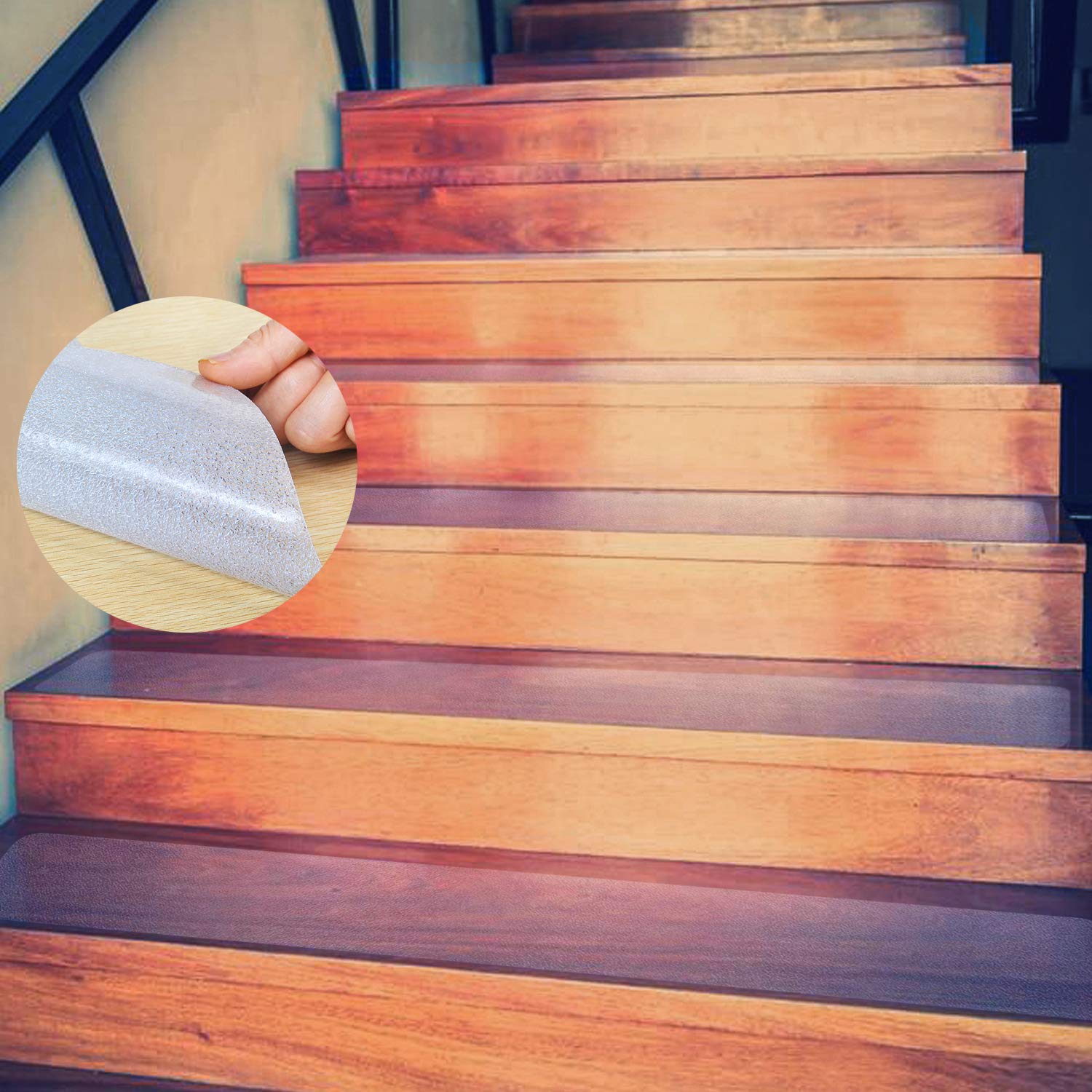 ONTWIE Non Slip Stair Treads Transparent Tape, Anti Slip Self Adhesive Step Strips, Safety for Kids, Elders and Pets, Outdoor&Indoor - 6"x 24"