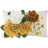 KINGROSE 3D Flower Decorative Throw Pillow Cover Floral Cushion Cover Handmade Pillow Case for Sofa Couch Chair Living Room Bed Home Decor 12 x 20 Inches Yellow