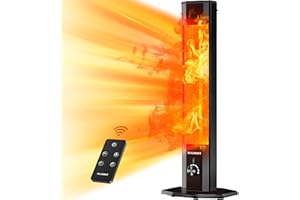 Outdoor Electric Patio Heater, Haimmy 42in Infrared Heater with Remote, 9 Heat Levels, 9H Timers, 1500W Instant Heating, Safety Lock, Tip-Over & Overheat Protection, IPX5 Waterproof Tower Space Heater