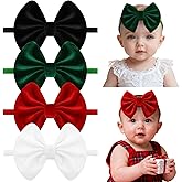 HairChrysm 4 Pcs Velvet Baby Bow Headbands, Christmas Newborn Headband Bows Nylon Handmade Hair Accessories for Baby Infants Toddlers Child