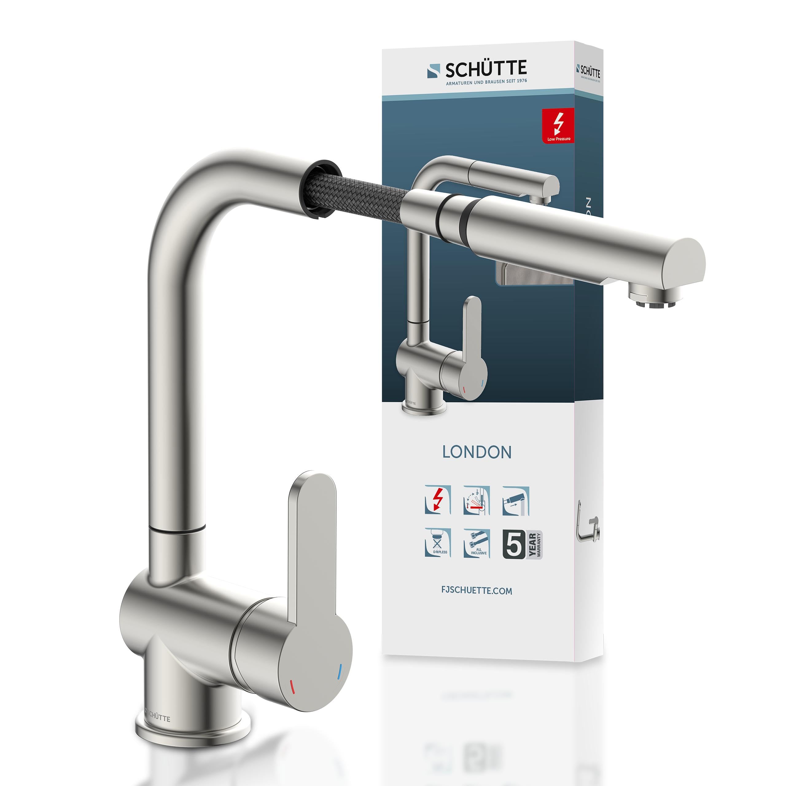 F.J. Chute 79729 London Kitchen Sink Mixer Tap Stainless Steel Look