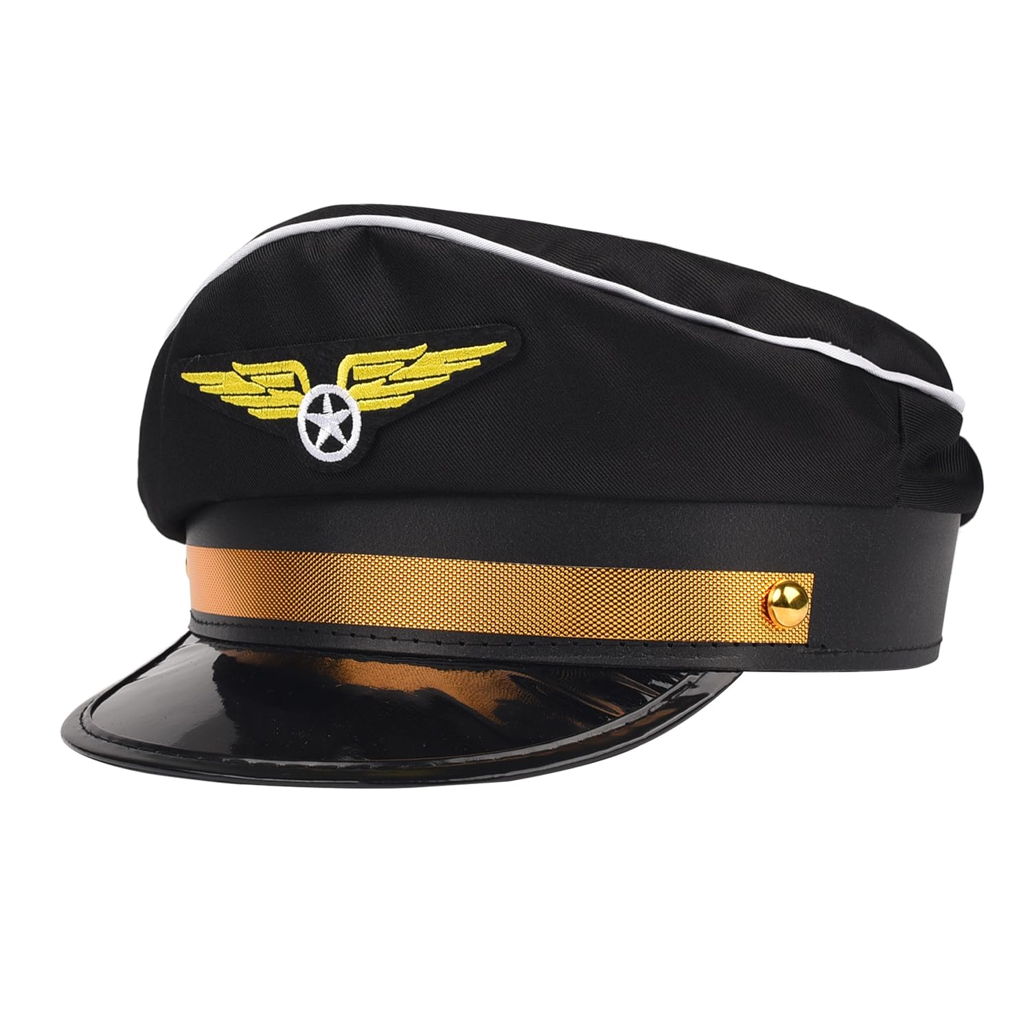 Lezevn Pilot Hat Airline Captain Cap Halloween Pilot Fancy Dress Accessory Pilot Party Theme Hats Caps Airline Pilot Costume Accessory (Black)