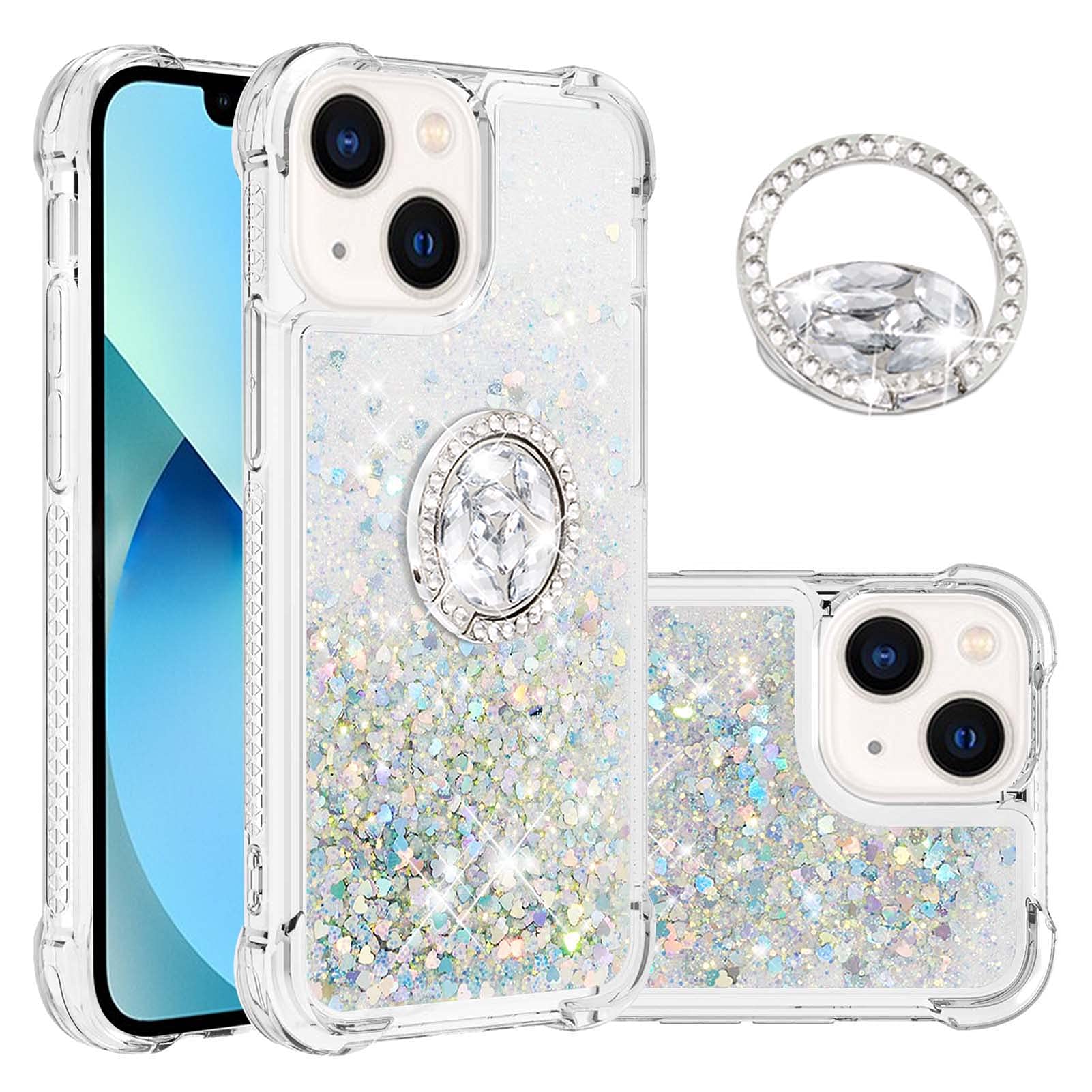 IMIRST Phone Case Compatible with iPhone 15 (6.1'') Bling Liquid Glitter Diamond Ring Shell Shockproof Airbag Protective Cover Bumper Case for Apple iPhone 15. YBK Love Silver — image 1