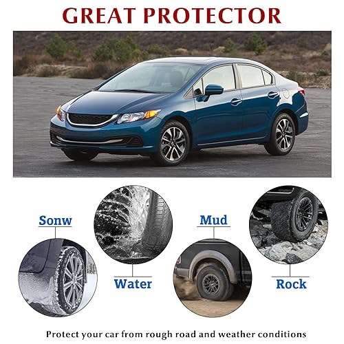 Front & Rear Splash Guards Mud Flaps For Honda Civic 2012-2015 - 4 Piece Set With Mounting Hardware