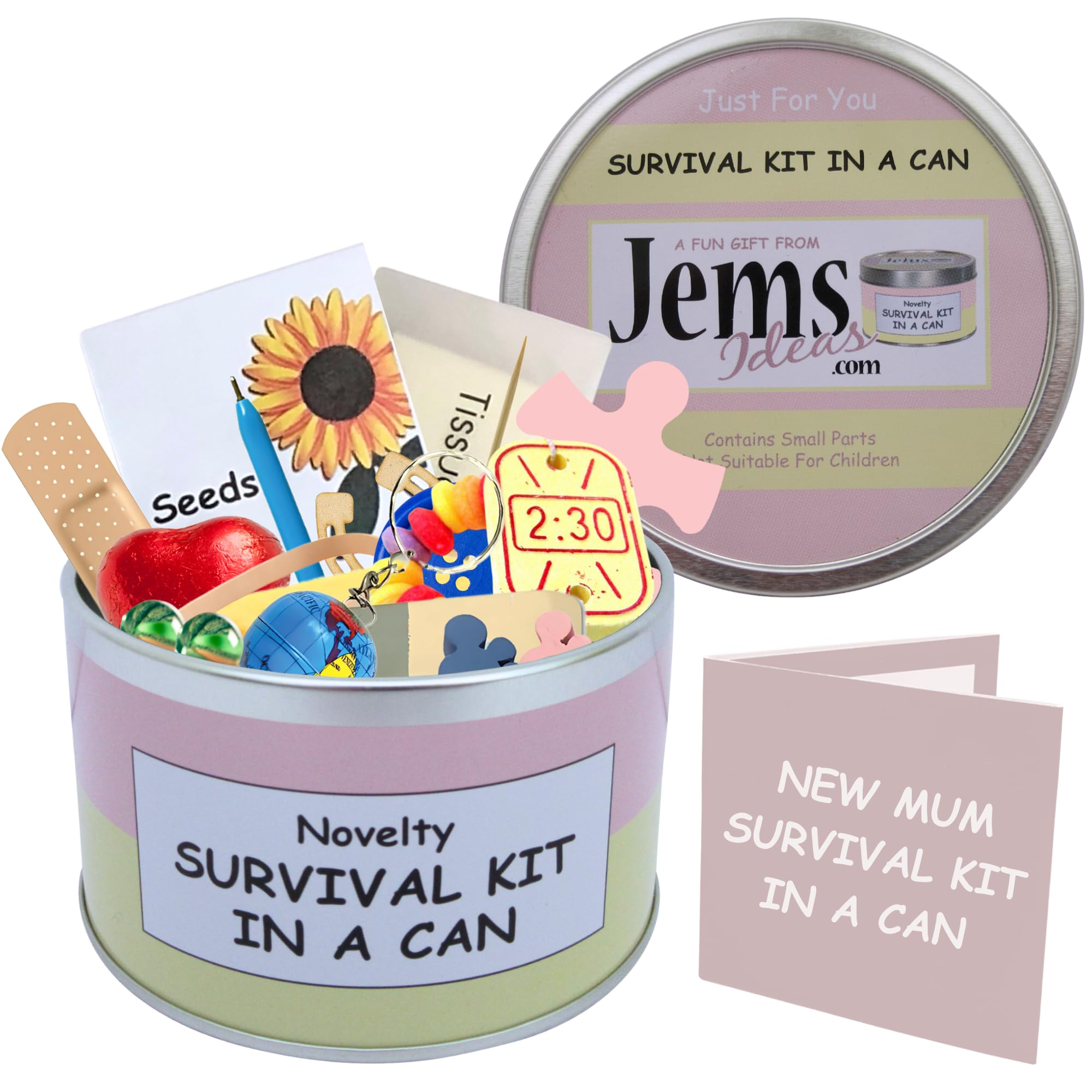 Mummy To Be Survival Kit in a Can – Funny New Mum Gift – Novelty Gift Set for Expecting Mothers – Unique Keepsake Present for Pregnancy or Baby Shower – Packed with Fun (Pink/Cream)